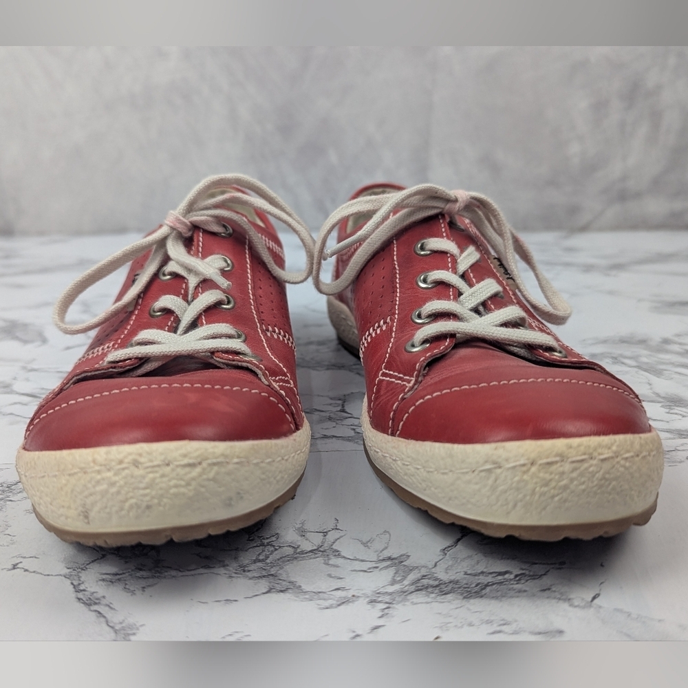 Josef Seibel Size 38 (Size 7-7.5) Red Leather Sneakers - Picture 4 of 11